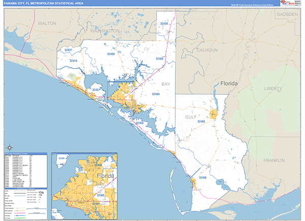 Panama City Metro Area Wall Map Basic Style